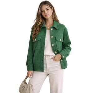 Joie Women’s Green Wool Blend Shacket Jacket Size 1X Button Front Pockets